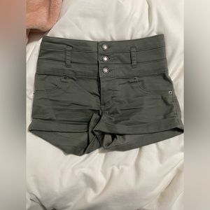 Green high waisted jean shorts
